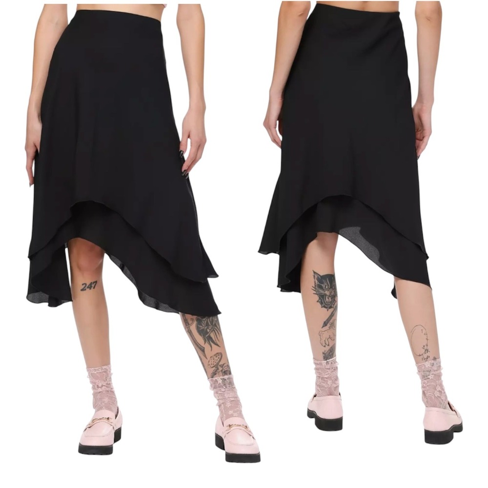 Sweet Society Black Asymmetrical Midi Skirt Large Layered Minimalism Waterfall
